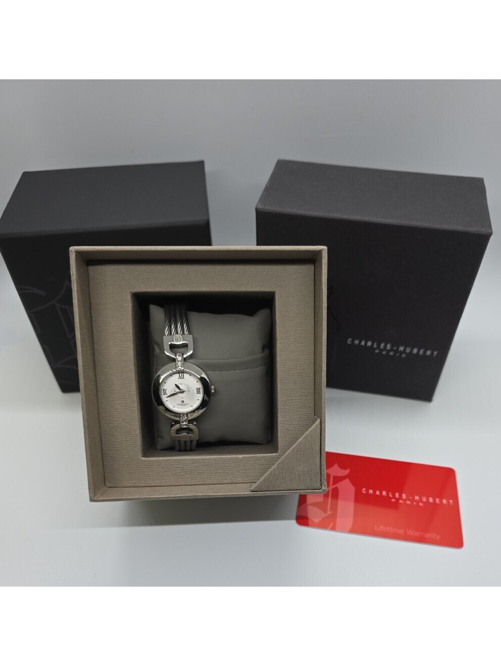 Charles Hubert Steel Wire Bangle Watch Silver Crystal 26mm